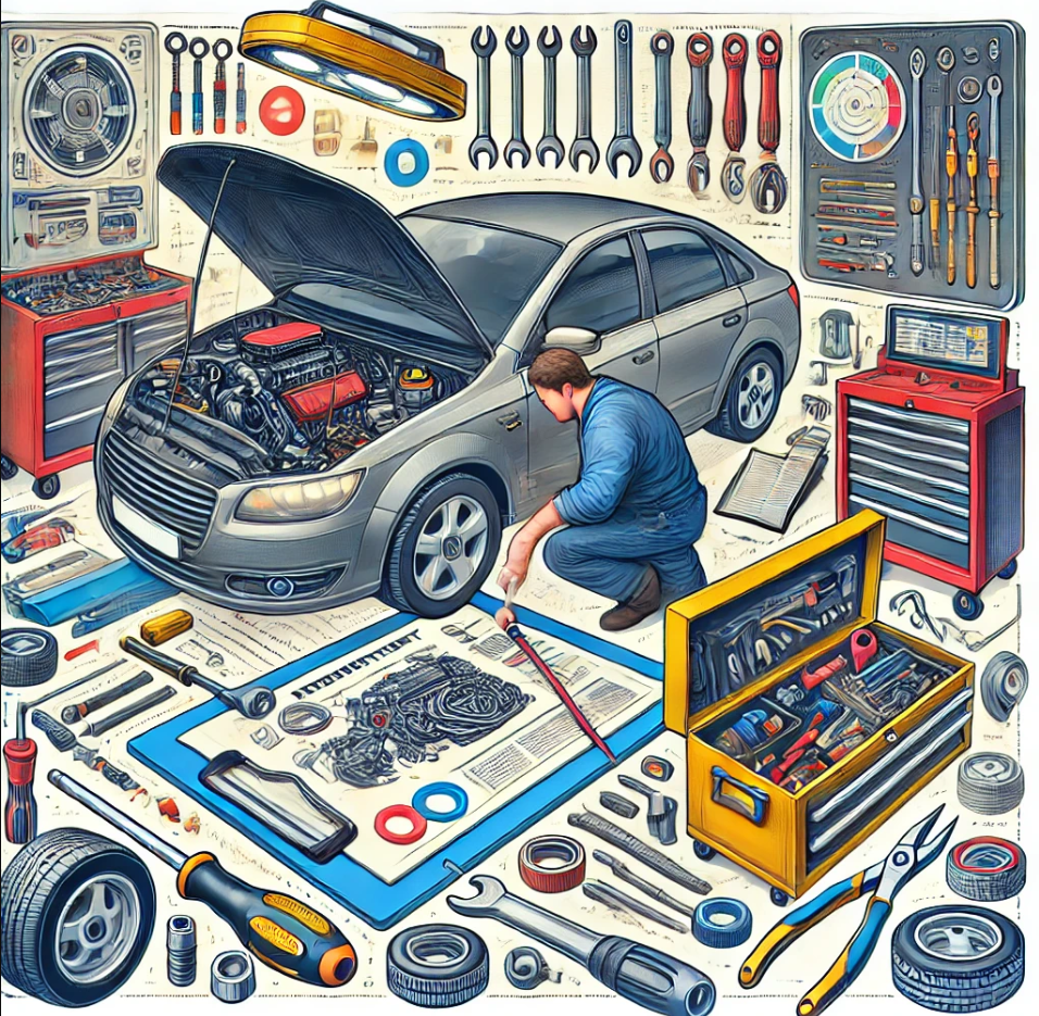 Набор инструментов для авторемонта и набор головок.