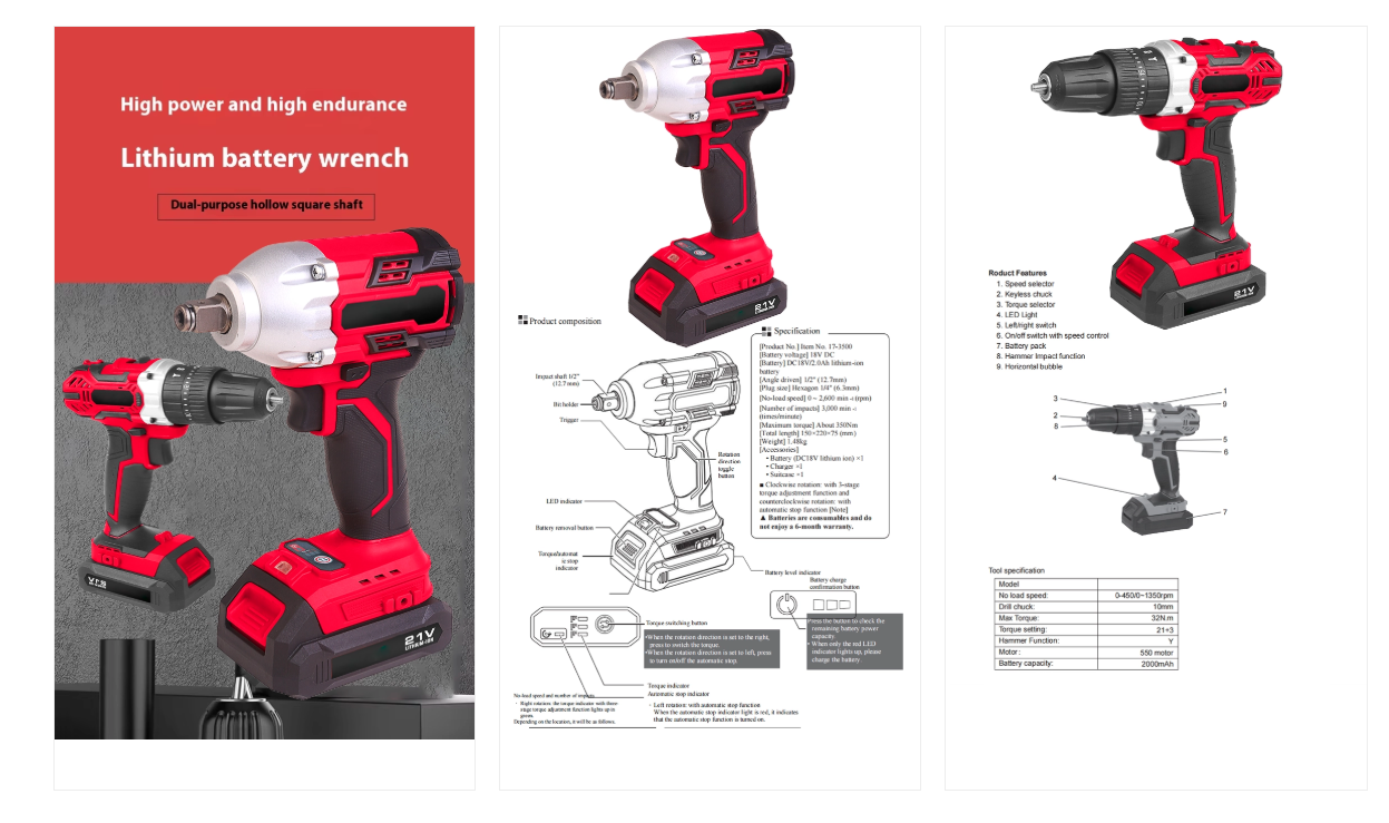21V Cordless Impact Drill & Electric Screwdriver Set Набор аккумуляторной ударной дрели и электрической отвертки 21 В